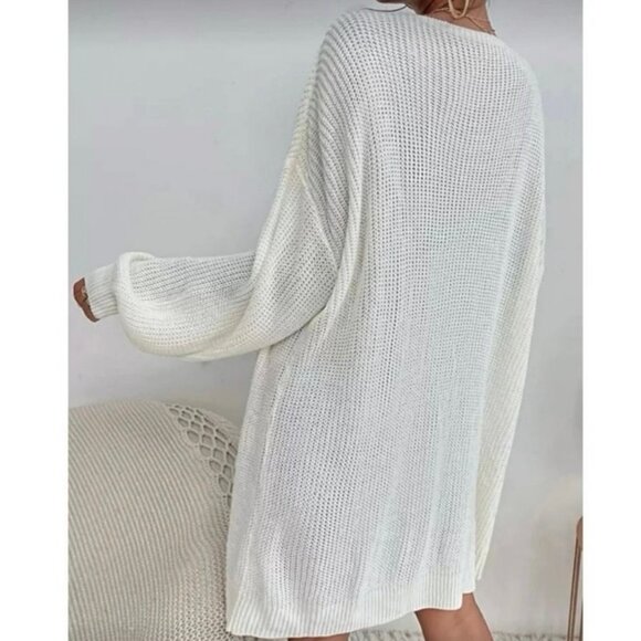 SHEIN White Oversized Open Front Longline Cardigan Sweater Womens Size Small EUC - Picture 5 of 8